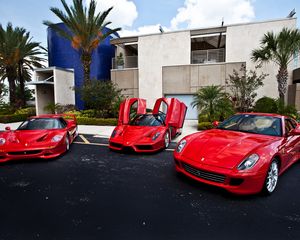 Preview wallpaper building, ferrari, red, palms