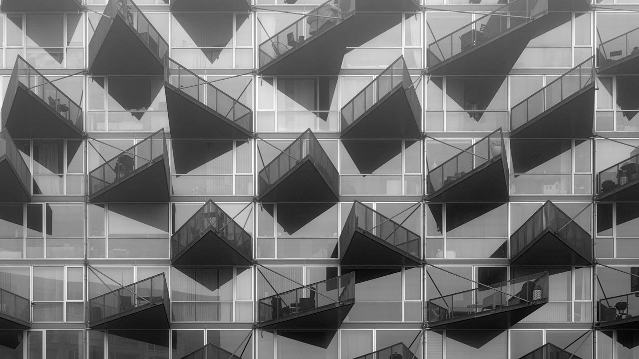 Wallpaper building, floors, facade, architecture, bw