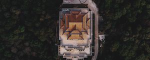 Preview wallpaper building, forest, aerial view, roof, trees