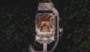 Preview wallpaper building, forest, aerial view, roof, trees