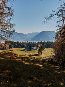 Preview wallpaper building, forest, mountains