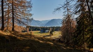 Preview wallpaper building, forest, mountains