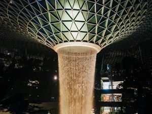 Preview wallpaper building, fountain, design, waterfall, water
