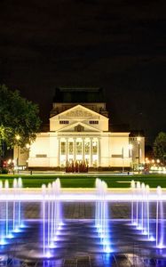 Preview wallpaper building, fountain, lights city, landscape