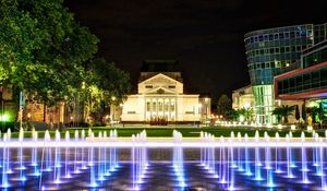 Preview wallpaper building, fountain, lights city, landscape