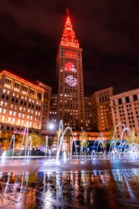 Preview wallpaper building, fountain, square, city, night, lights