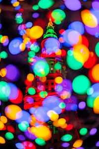 Preview wallpaper building, glare, colorful, lights, bokeh