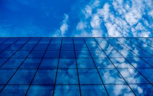 Preview wallpaper building, glass, clouds, reflection