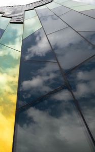 Preview wallpaper building, glass, clouds, reflection, high