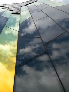 Preview wallpaper building, glass, clouds, reflection, high