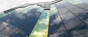 Preview wallpaper building, glass, clouds, reflection, high