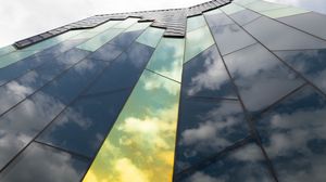 Preview wallpaper building, glass, clouds, reflection, high