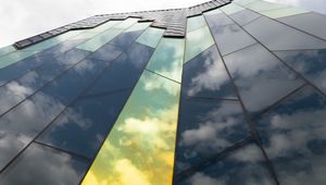 Preview wallpaper building, glass, clouds, reflection, high
