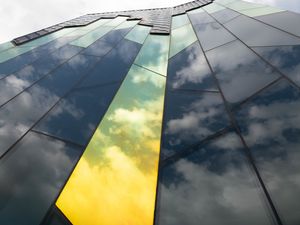 Preview wallpaper building, glass, clouds, reflection, high