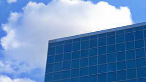 Preview wallpaper building, glass, facade, clouds, sky