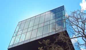 Preview wallpaper building, glass, facade, edges, tree