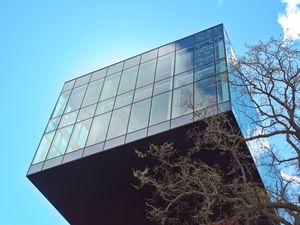 Preview wallpaper building, glass, facade, edges, tree