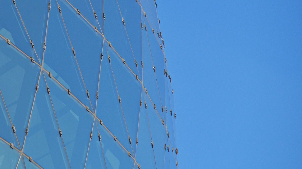 Wallpaper building, glass, lines, blue