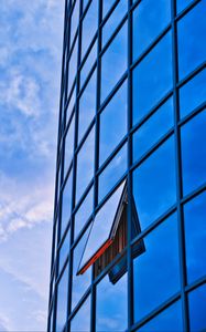 Preview wallpaper building, glass, mirror, window, sky, clouds, blue