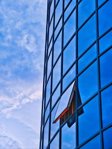 Preview wallpaper building, glass, mirror, window, sky, clouds, blue