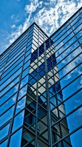 Preview wallpaper building, glass, reflection, edges, clouds