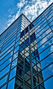 Preview wallpaper building, glass, reflection, edges, clouds