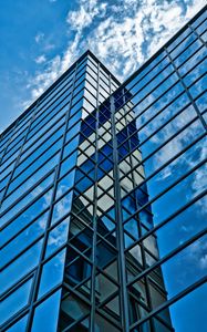 Preview wallpaper building, glass, reflection, edges, clouds