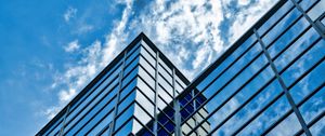 Preview wallpaper building, glass, reflection, edges, clouds