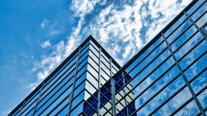 Preview wallpaper building, glass, reflection, edges, clouds