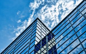 Preview wallpaper building, glass, reflection, edges, clouds
