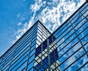 Preview wallpaper building, glass, reflection, edges, clouds