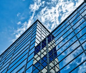 Preview wallpaper building, glass, reflection, edges, clouds