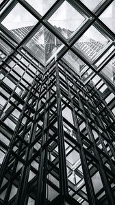 Preview wallpaper building, glass, transparent, bottom view, black and white