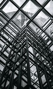 Preview wallpaper building, glass, transparent, bottom view, black and white