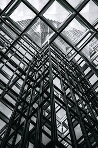 Preview wallpaper building, glass, transparent, bottom view, black and white