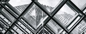 Preview wallpaper building, glass, transparent, bottom view, black and white