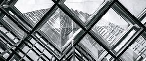 Preview wallpaper building, glass, transparent, bottom view, black and white