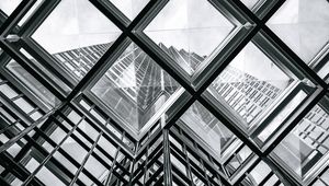 Preview wallpaper building, glass, transparent, bottom view, black and white