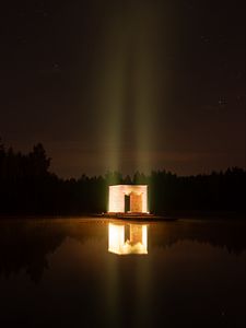 Preview wallpaper building, glow, night, dark, reflection