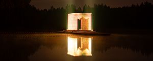 Preview wallpaper building, glow, night, dark, reflection