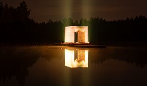 Preview wallpaper building, glow, night, dark, reflection