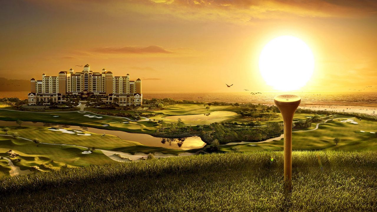 Wallpaper building, golf, decline, evening, cool, original, fields, art