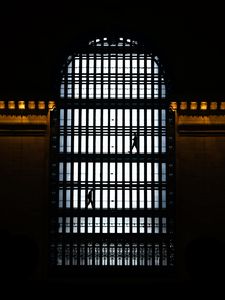 Preview wallpaper building, grid, silhouettes, dark