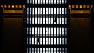 Preview wallpaper building, grid, silhouettes, dark