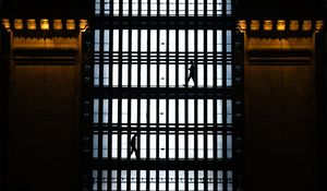 Preview wallpaper building, grid, silhouettes, dark
