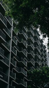 Preview wallpaper building, house, balconies, trees, architecture