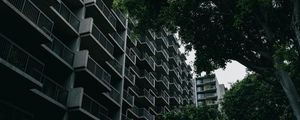 Preview wallpaper building, house, balconies, trees, architecture