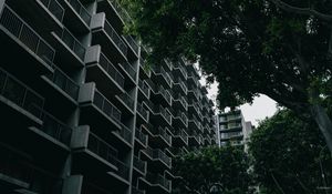 Preview wallpaper building, house, balconies, trees, architecture