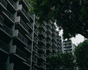 Preview wallpaper building, house, balconies, trees, architecture