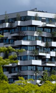 Preview wallpaper building, house, balconies, trees, vertical forest, architecture